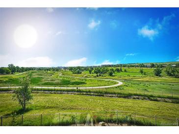 Scenic view of a winding path through a green community area under a bright, clear sky with distant homes visible at 2515 Clayton Cir, Superior, CO 80027