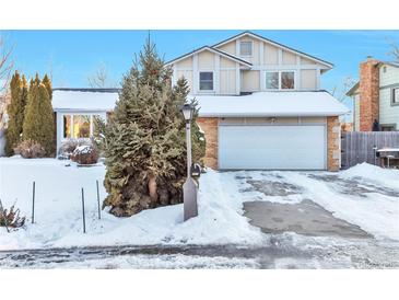 Two-story house with attached garage, snow-covered yard, and mature evergreen tree at 2325 15Th Ave, Longmont, CO 80503
