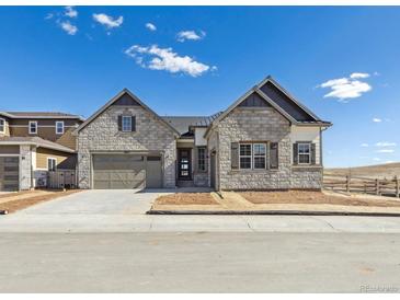 Beautiful single-Gathering home featuring stone masonry, neutral colored paint, and a spacious 2-car garage at 8616 Pennycress Dr, Littleton, CO 80125