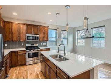 Modern kitchen featuring a large island, stainless steel appliances, and ample counter space at 3643 Zuni St, Denver, CO 80211
