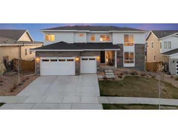 Beautiful two-story home with a two-car garage and modern design elements at 14373 Shasta Daisy Pt, Parker, CO 80134