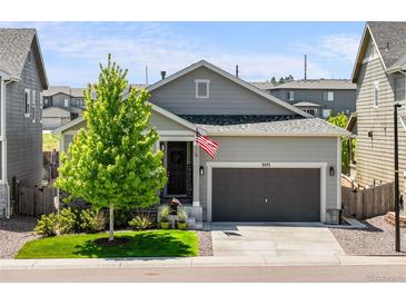 Charming single-Gathering home boasts a two-car garage, well-manicured lawn, and an inviting front entrance at 3575 White Rose Loop, Castle Rock, CO 80108