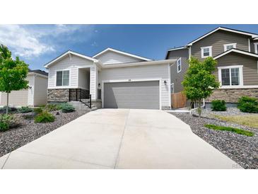 Charming single-story home featuring stone accents, a two-car garage, and meticulously landscaped front yard at 20 Vista Canyon Dr, Castle Rock, CO 80104