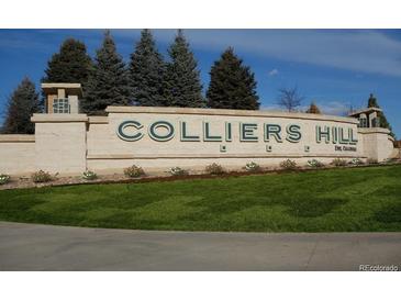 Colliers Hill community entrance sign with landscaping at 1178 Hargreaves Way, Erie, CO 80516