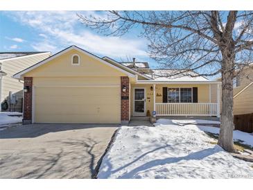 Nice two-story house with attached garage and snow covered yard at 4224 Deer Watch Dr, Castle Rock, CO 80104