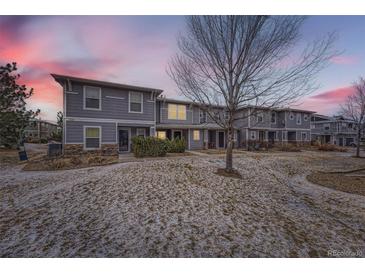 Charming townhomes featuring stone accents and a well-manicured lawn at 17224 Lark Water Ln # D, Parker, CO 80134