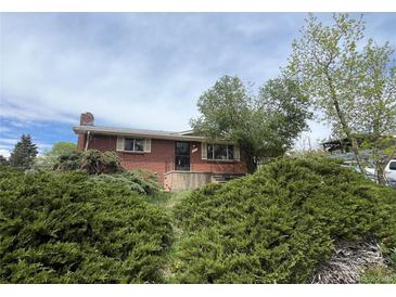 Charming brick home with a well-maintained front yard, inviting curb appeal, and mature bushes at 7127 Otis St, Arvada, CO 80003