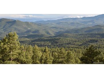 Scenic mountain view featuring lush evergreen trees and rolling hills stretching to the horizon at 26116 Chief Hosa Rd, Golden, CO 80401