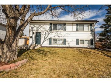 Charming two-story home with green shutters, a well-maintained lawn, and mature shade tree at 441 Elbert Way, Denver, CO 80221