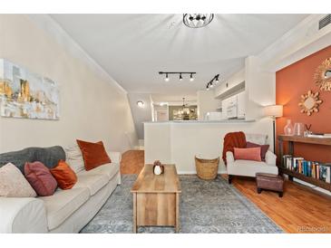 Comfortable living area with ample seating, a decorative rug, and a view into the kitchen area at 2169 Eagle Ave # 2169, Superior, CO 80027