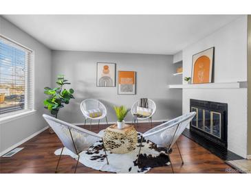 Inviting living room featuring a cozy fireplace and modern decor at 17698 E Loyola Dr # E, Aurora, CO 80013