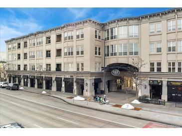 Exterior view of Baker Broadway Building Condos showing the entrance to retail and condo units at 277 N Broadway # 409, Denver, CO 80203