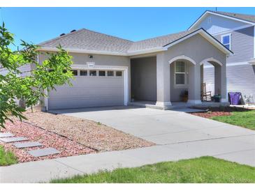 Charming single-story home featuring a well-kept front yard, and an attached two-car garage at 20194 Robins Dr, Denver, CO 80249