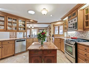 Spacious kitchen featuring an island, stainless steel appliances, and ample cabinetry at 1916 S Logan St, Denver, CO 80210