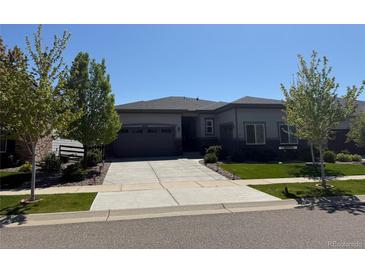 Charming single-story home with a spacious driveway and meticulously maintained front yard, complete with mature trees and landscaping at 26741 E Peakview Pl, Aurora, CO 80016