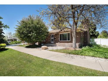 Charming brick home with a well-manicured lawn and mature tree in a quiet residential neighborhood at 805 S Everett St, Lakewood, CO 80226