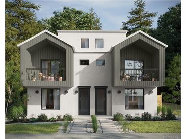 Modern two-story home featuring dual balconies, sleek lines, and a minimalist landscape at 3200 W 27Th Ave, Denver, CO 80211