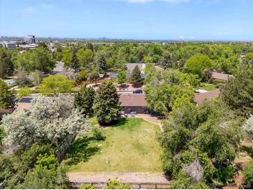 Spacious backyard featuring mature trees and lush greenery in a desirable neighborhood at 2502 S Lima St, Aurora, CO 80014