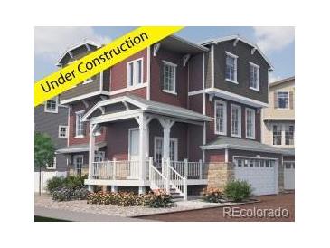 Under construction two-story home with a covered front porch and a two-car garage at 1188 Sugarloaf Ln, Erie, CO 80516
