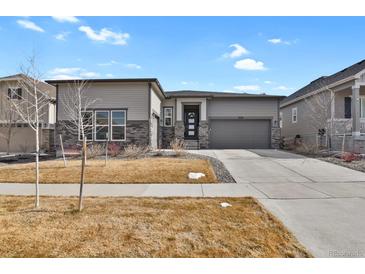 Beautiful single-Gathering home featuring a well-manicured lawn and a two-car garage at 12938 Bridge View Ln, Parker, CO 80134