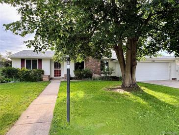 Charming single-story home with a well-manicured lawn and mature tree in front at 291 Magnolia St, Denver, CO 80220