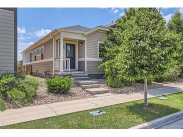 Charming home with well-maintained landscaping, stone covered flower beds, and a cozy covered front porch at 65 Avocet Ct, Longmont, CO 80501