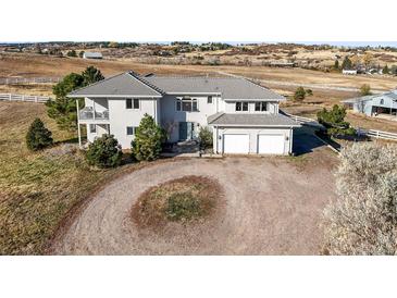 Stunning two-story home featuring an expansive circular driveway and a spacious three-car garage at 595 W Oak Hill Ln, Castle Rock, CO 80108