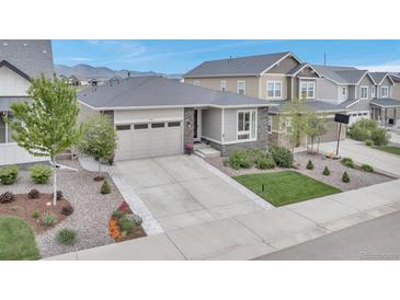 Charming single Gathering home featuring a stone facade and a well-maintained front yard with professional landscaping at 9055 Swan River St, Littleton, CO 80125