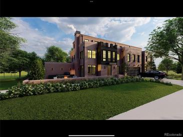 Beautiful multi-level brick house with a well-manicured lawn and a cozy outdoor living space at 3330 E 4Th Ave, Denver, CO 80206