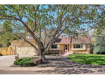 Charming single-Gathering home showcasing a well-maintained front yard, mature trees, and a welcoming facade at 14072 W Alaska Dr, Lakewood, CO 80228
