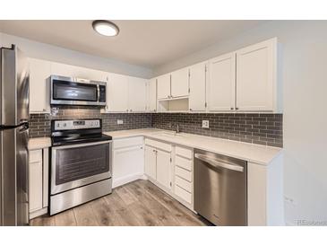 Modern kitchen with stainless steel appliances and updated countertops at 750 S Clinton St # 2C, Denver, CO 80247