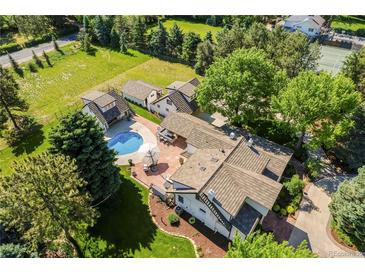 Expansive estate with private pool, outdoor patio, and lush landscaping on a sprawling lot at 3500 S Franklin St, Englewood, CO 80113