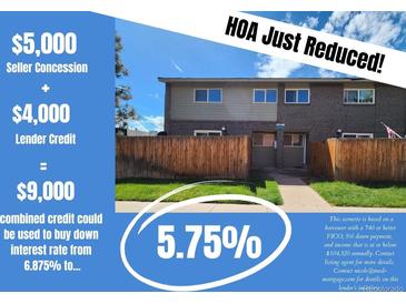 Two-story townhome with brick and siding exterior, wooden fence, and HOA benefits at 8039 Wolff St # E, Westminster, CO 80031