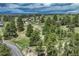 Wide aerial perspective of homes in a wooded area, highlighting privacy and scenic surroundings at 10534 Inspiration Dr, Parker, CO 80138