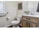 Well-lit half bathroom featuring modern fixtures, stylish vanity, and accessible design elements at 7367 S Pennsylvania St, Littleton, CO 80122