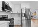 Modern kitchen with stainless steel appliances and white cabinets, creating a clean and functional cooking space at 9230 Aspen Dr, Thornton, CO 80229