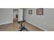 Finished basement with workout space, fresh paint, and modern flooring at 1540 Fawnwood Rd, Monument, CO 80132