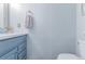 Light blue half-bathroom with vanity and brushed nickel hardware at 4676 S Dillon Ct # G, Aurora, CO 80015