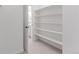 Walk-in pantry featuring built-in shelving and neutral carpet at 5773 N Jericho Way, Aurora, CO 80019