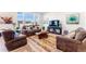 Cozy living room filled with natural light, comfortable leather furniture, and a unique coffee table at 1043 High Point Trl, Elizabeth, CO 80107