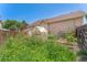 Wide backyard with a greenhouse and shed surrounded by lush landscaping, perfect for gardening at 3494 S Otis Ct, Lakewood, CO 80227
