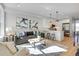 Open-concept living area flows into a sleek kitchen with modern appliances and stylish breakfast bar at 5142 W 44Th Ave, Denver, CO 80212