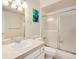 Clean bathroom with shower/tub combo and updated vanity at 3855 S Monaco St # 170, Denver, CO 80237