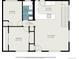 Detailed floor plan showing the layout of the bedrooms, bathroom, kitchen, and living room at 1111 Monroe St, Denver, CO 80206