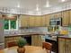 Well-lit kitchen with retro green cabinets, stainless steel appliances, and unique backsplash at 109 Bear Creek Ln, Morrison, CO 80465