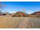 View of the backyard, showing a brick home and detached garage at 3324 N Glencoe St, Denver, CO 80207