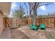 Backyard area with a wooden fence, small metal decor, and Adirondack chairs, ready for outdoor enjoyment at 3667 Hudson St, Denver, CO 80207
