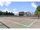 Outdoor tennis court with green surface, net, and surrounding trees at 3667 Hudson St, Denver, CO 80207