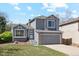Charming gray two-story home with a well-maintained lawn and a two-car garage at 9763 Cove Creek Dr, Highlands Ranch, CO 80129