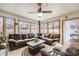 Spacious sunroom with leather sofas and a wood-burning stove at 1441 E 84Th Pl, Denver, CO 80229